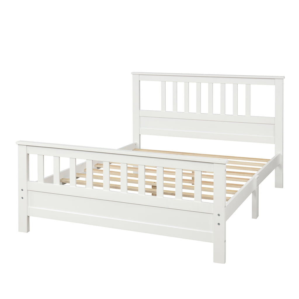 White Pine Wood Platform Bed with Paneled Headboard and Footboard, Full Size - Grand Goldman Shop