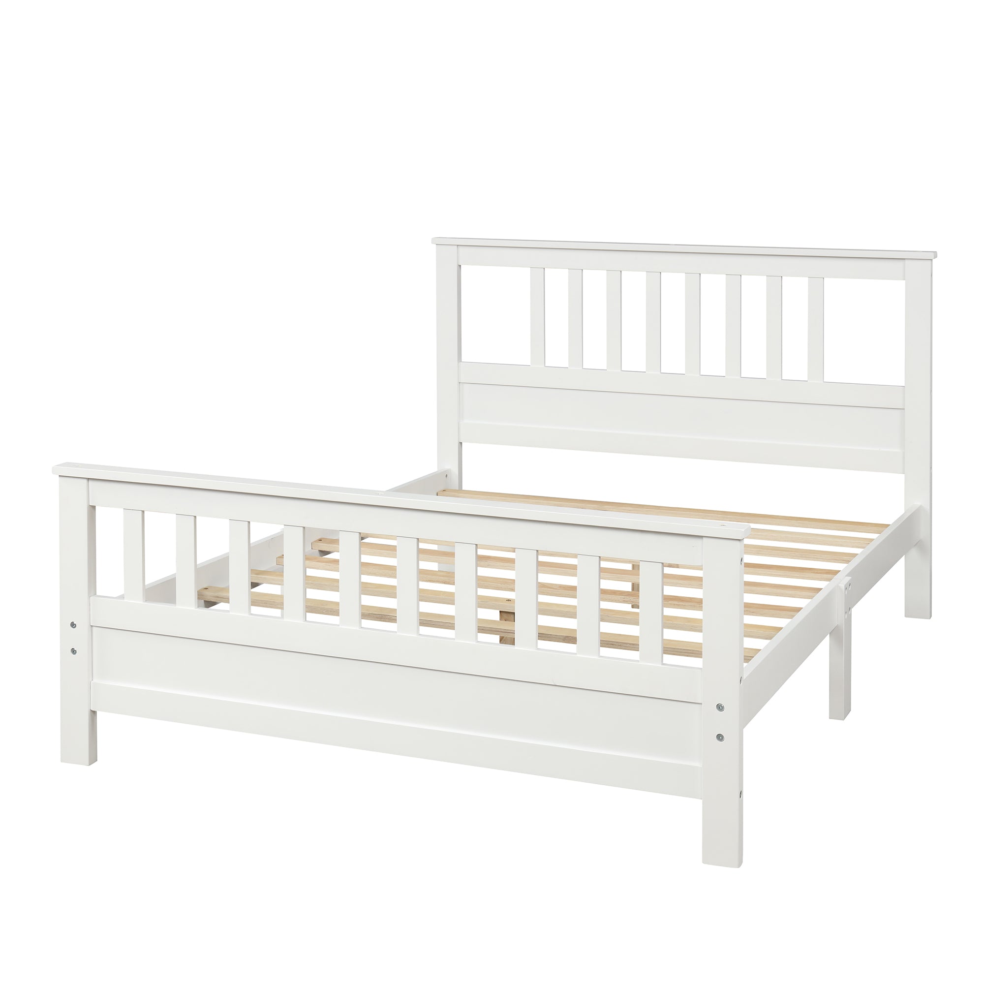 White Pine Wood Platform Bed with Paneled Headboard and Footboard, Full Size - Grand Goldman Shop