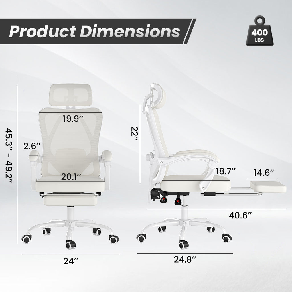 Ergonomic Office Chair with Footrest, Mesh Office Desk Chair with Headrest, High Back Computer Chair with Adjustable Lumbar S