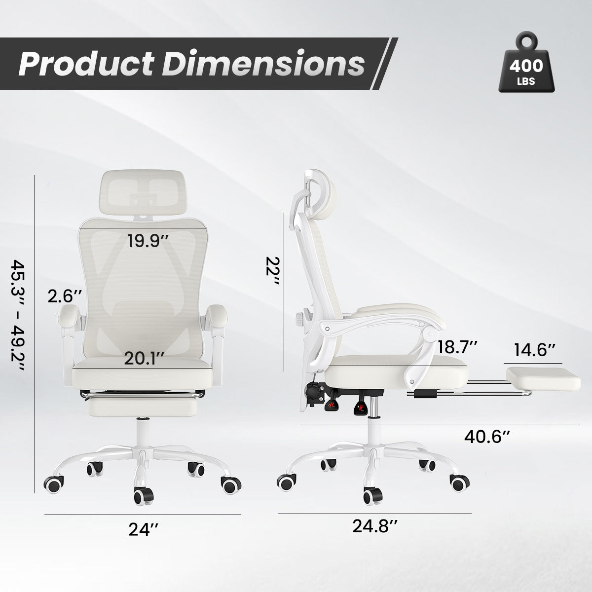 Ergonomic Office Chair with Footrest, Mesh Office Desk Chair with Headrest, High Back Computer Chair with Adjustable Lumbar S
