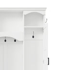 ON-TREND Modern All-in-One Hall Tree with Adjustable Shelves, Classic Arched Farmhouse Storage Bench with Dual Side Cabinets, Elegant Entryway Organizer with 7 Hooks for Mudroom, Hallway, White - Grand Goldman Shop