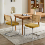 Mid Century Modern Dining Chairs Set of 2, Velvet Accent Chairs with Natural Cane Back & Stainless Chrome Base, Famous Breuer Designed Chairs, Upholstered Rattan Kitchen Chairs,Golden - Grand Goldman Shop