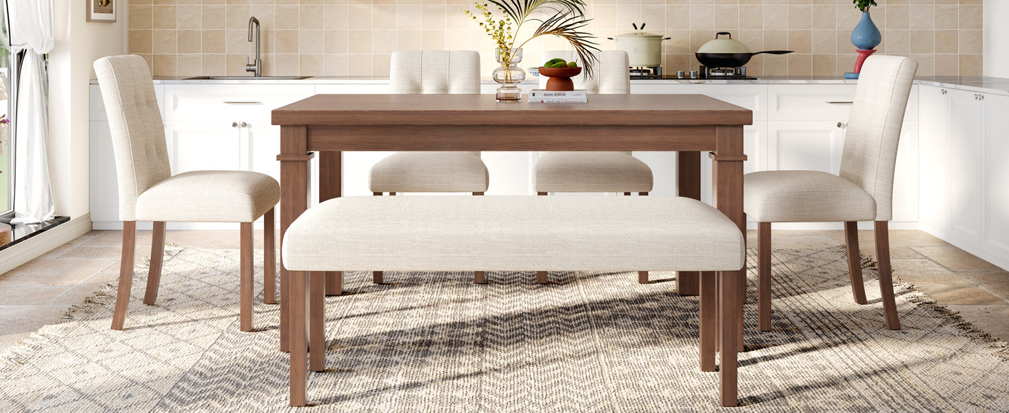 6-Piece Modern Dining Set, Rectangle Kitchen Table with 4 Upholstered Chairs & Bench, Ideal for Dining Room and Living Room, (Easy Assembly, Space Saving) - Grand Goldman Shop