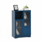 Navy Blue MDF Painted Cabinet with Glass Doors, Drawer, and Open Storage Space for Bedroom and Living Room - Grand Goldman Shop