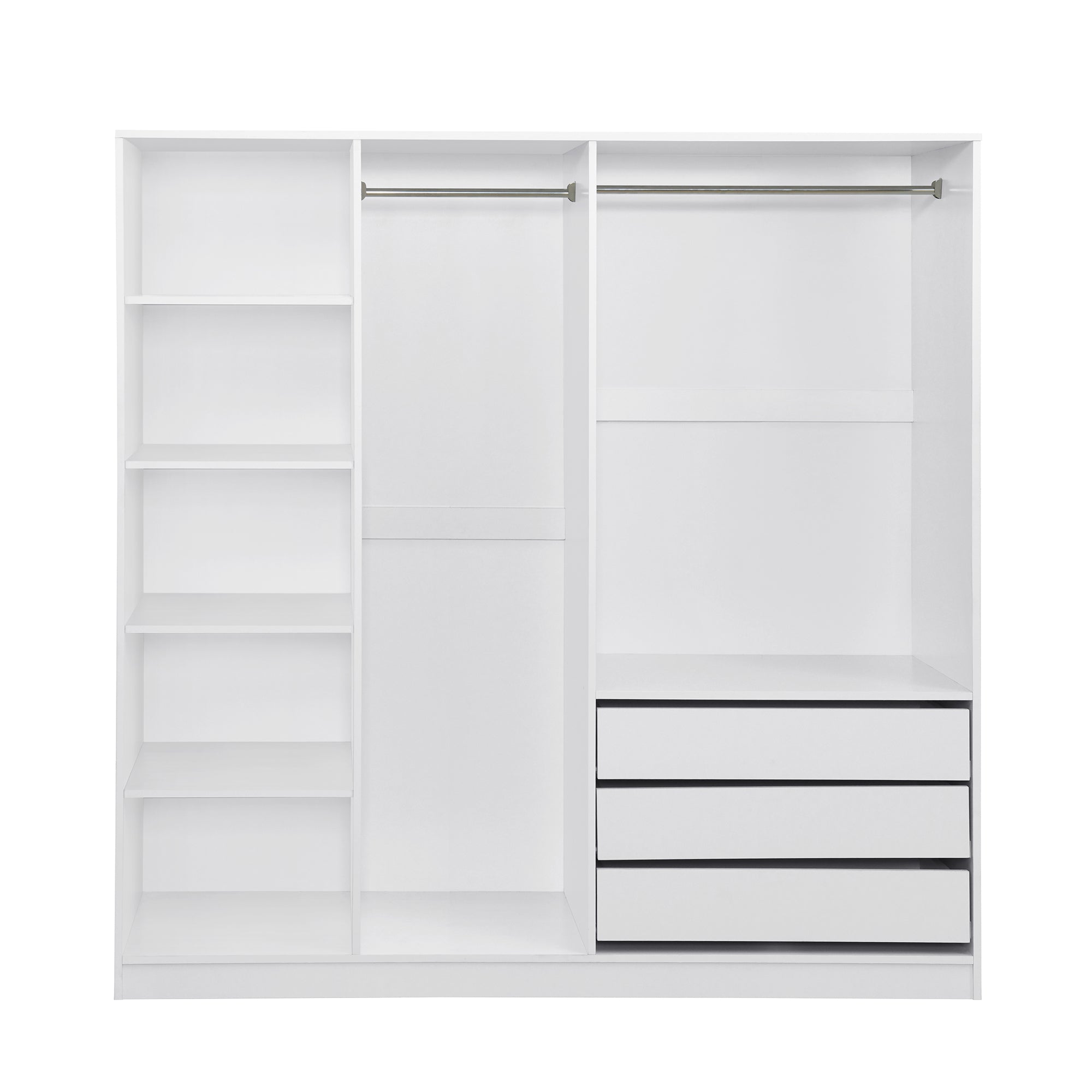 Doorless Wooden Storage Wardrobe for Dedroom with Shelves and 3 Drawers, White - Grand Goldman Shop