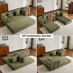 Convertible Sleeper Sofa Bed with Cylindrical Pillow, Corduroy Folding Mattress Couch with Fixed-Shape Frame, Floor Sofa Lounge Couch for Living Room Bedroom (Green) - Grand Goldman Shop