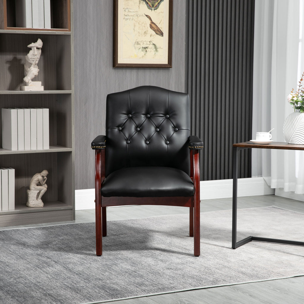 Leather Reception Guest Chairs  W/Padded Seat and Arms Ergonomic Mid-Back Office Executive Side Chair for Meeting Waiting Roo