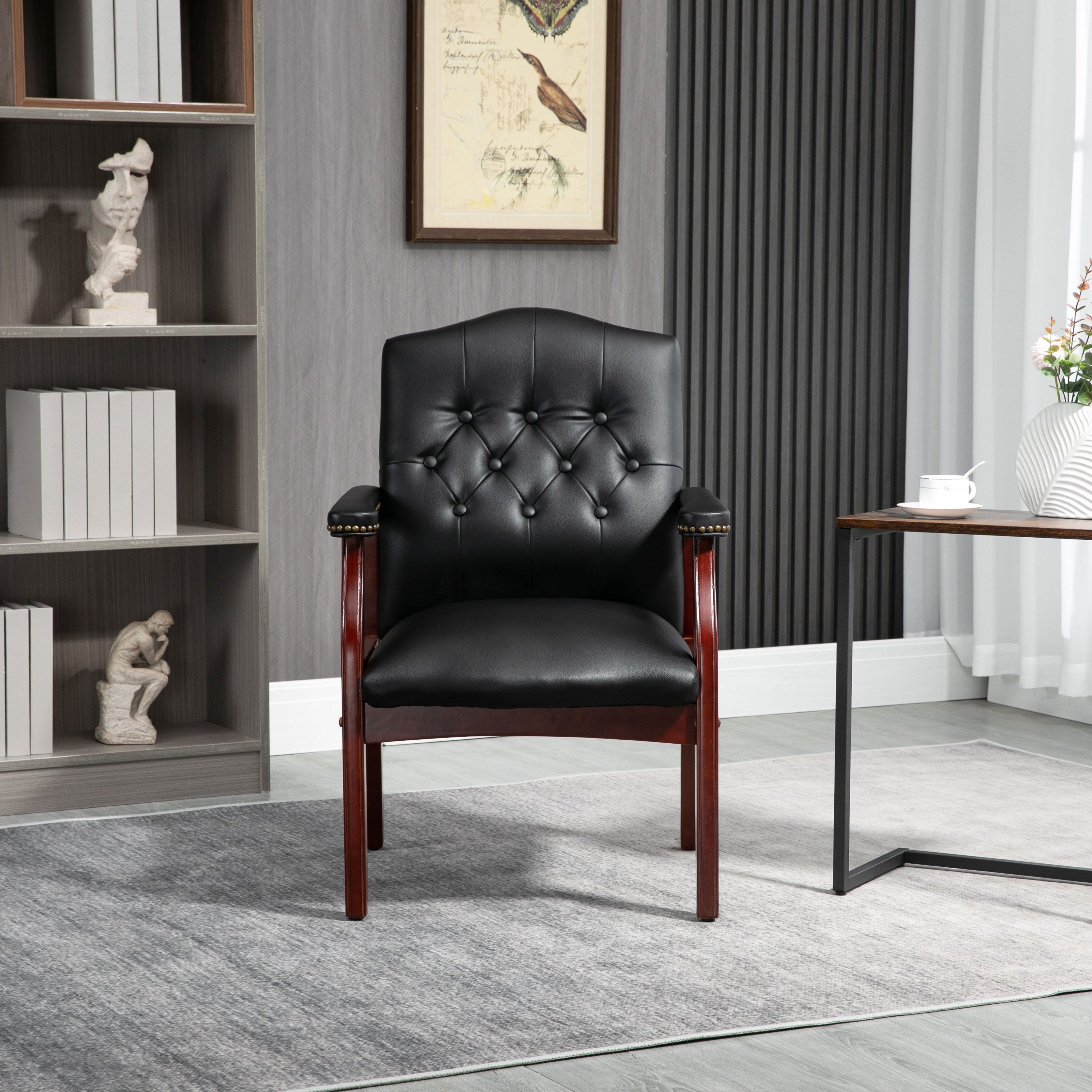 Leather Reception Guest Chairs  W/Padded Seat and Arms Ergonomic Mid-Back Office Executive Side Chair for Meeting Waiting Roo