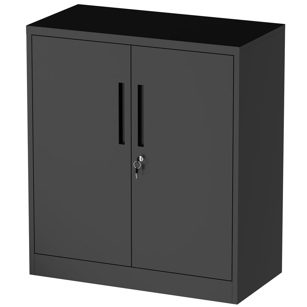 Black Heavy Duty Metal Storage Cabinet with Lock, 2-Door File Cabinet with 2 Adjustable Shelves for Home, Office, Garage (35.
