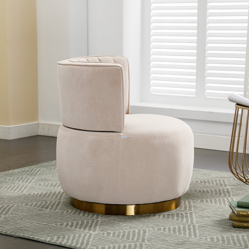 Swivel Barrel Accent Sofa Chair, 360 Degree Rotation, Fluffy Velvet Fabric, Beige, 25.20'' x 25.59'' x 26.38'' - Grand Goldman Shop