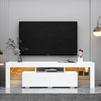 Modern White TV Stand, 20 Colors LED TV Stand w/Remote Control Lights - Grand Goldman Shop