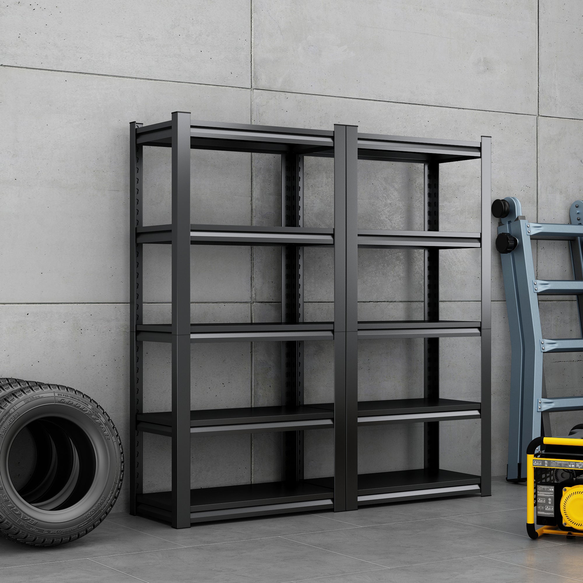 Industrial Heavy-Duty 5 Tier Metal Garage Shelving Unit, 2000LBS Capacity, Adjustable Storage Rack, Black, 31.5'W x 15.7'D x 63'H - Grand Goldman Shop
