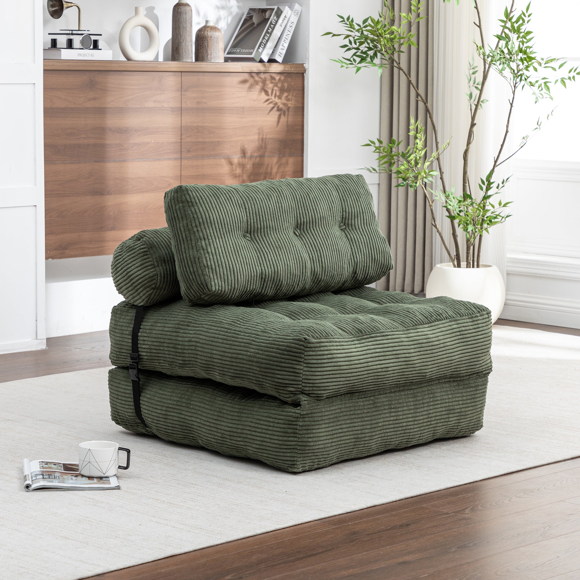 Folding Sofa Bed, Convertible Sleeper Chair with Pillow Foldable Mattress with Back Support, Portable Fold Out Chair Bed Comfy Floor Sofa Lounge for Living Room Bedroom, Green, Single - Grand Goldman Shop