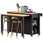 K&K 47 inch Kitchen Island with Extendable Dining Table, Rubber Wood Veneer Kitchen Table with Internal Storage Rack, Power Outlet, Kitchen island with Storage 2 Drawers 2 Cabinet, Black - Grand Goldman Shop