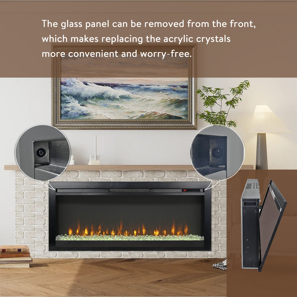 44 inch in wall recessed  electric fireplace with remote and multi color flame & emberbed, LED light heater - Grand Goldman Shop