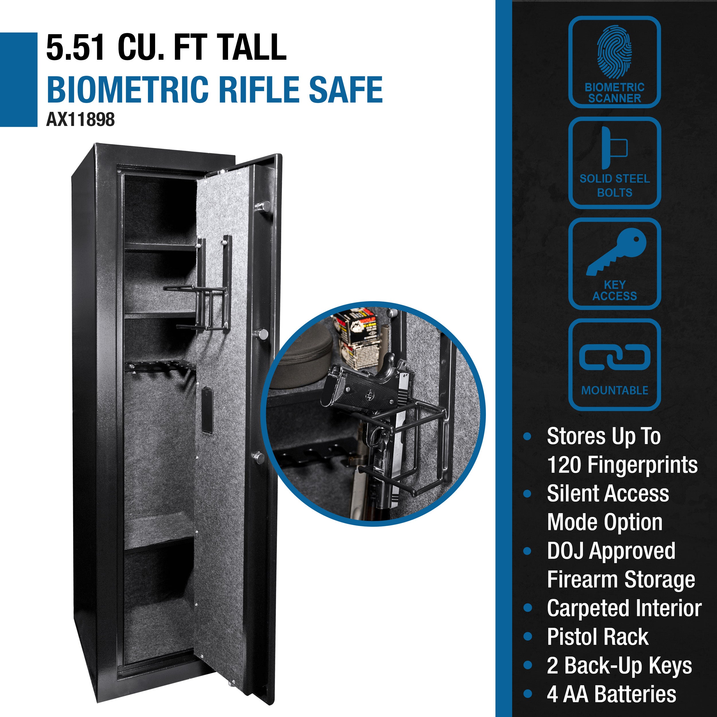5.51 CUBIC FT TALL BIOMETRIC RIFLE SAFE - Grand Goldman