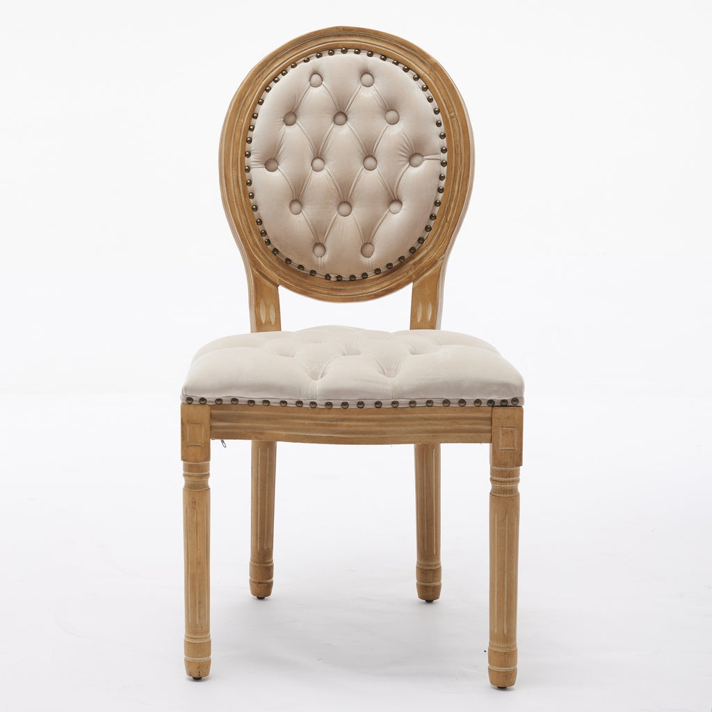 French Style Solid Wood Frame Antique Painting,Hand-pulled buckle decoration Velvet artificial leather Dining Chair with Nailhead Trim ,Wood Legs,Steel Spring inner,Set of 2,Beige,SW1739BG - Grand Goldman Shop