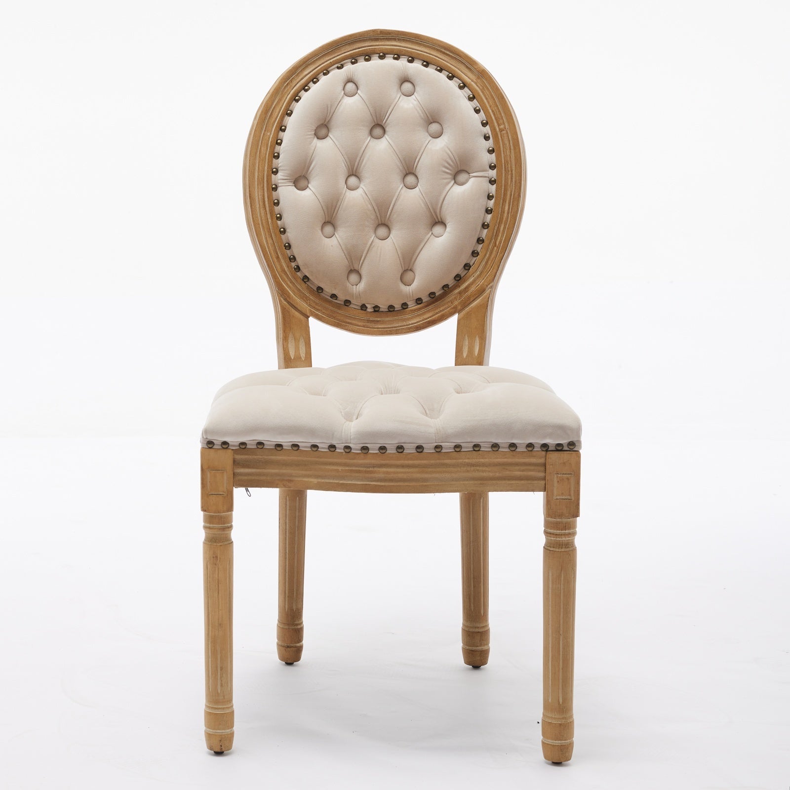 French Style Solid Wood Frame Antique Painting,Hand-pulled buckle decoration Velvet artificial leather Dining Chair with Nailhead Trim ,Wood Legs,Steel Spring inner,Set of 2,Beige,SW1739BG - Grand Goldman Shop