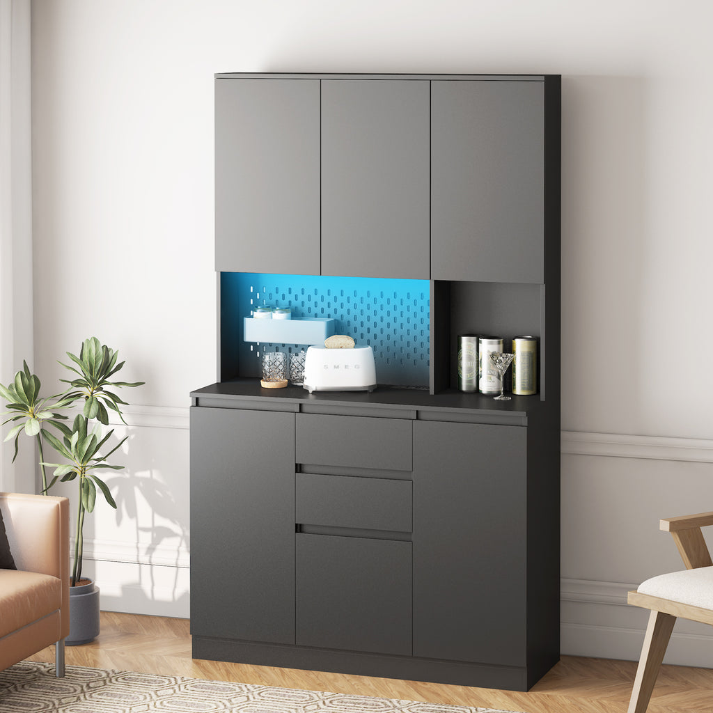 74' Freestanding Kitchen Pantry Cabinet Cupboard with 6 Doors,3 Shelves and 2 Drawer,Versatile Wardrobe & Kitchen Cabinet,Craft Storage Cabinet,Laundry Room Storage for  Kitchen (Black) - Grand Goldman Shop