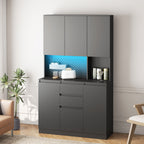 74' Freestanding Kitchen Pantry Cabinet Cupboard with 6 Doors,3 Shelves and 2 Drawer,Versatile Wardrobe & Kitchen Cabinet,Craft Storage Cabinet,Laundry Room Storage for  Kitchen (Black) - Grand Goldman Shop