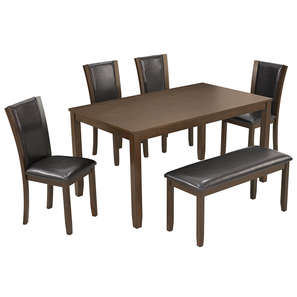 6-Piece Dining Table Set with Bench and Chairs, Wooden dining table set for 6 people, Farmhouse Rustic Style 6 Person Dining Table Set for Dining Room, Kitchen, Dark Walnut - Grand Goldman Shop