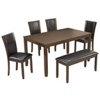 6-Piece Dining Table Set with Bench and Chairs, Wooden dining table set for 6 people, Farmhouse Rustic Style 6 Person Dining Table Set for Dining Room, Kitchen, Dark Walnut - Grand Goldman Shop