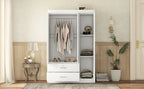 3-Door Mirror Wardrobe with shelves, White - Grand Goldman Shop