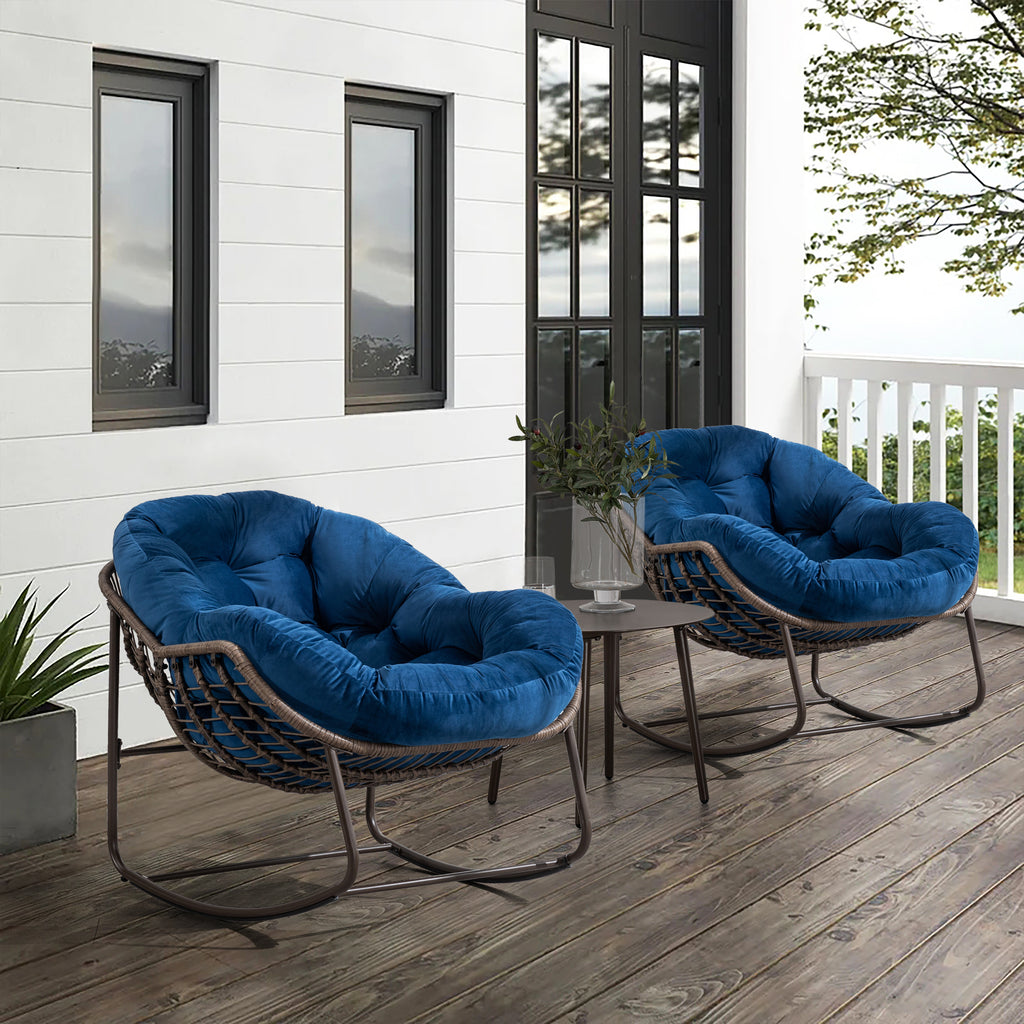 Outdoor Rattan Rocking Chair,Padded Cushion Rocker Recliner Chair Outdoor for Front Porch, Living Room, Patio, Garden, Navy Blue - Grand Goldman Shop