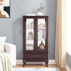 Curio Cabinet Lighted Glass Cabinet Glass Wine Cabinet Curio Display Cabinet with Adjustable Glass Shelves 2 Doors and 1 drawer Cabinet Sideboard With Bulb Included Dark Cherry - Grand Goldman Shop
