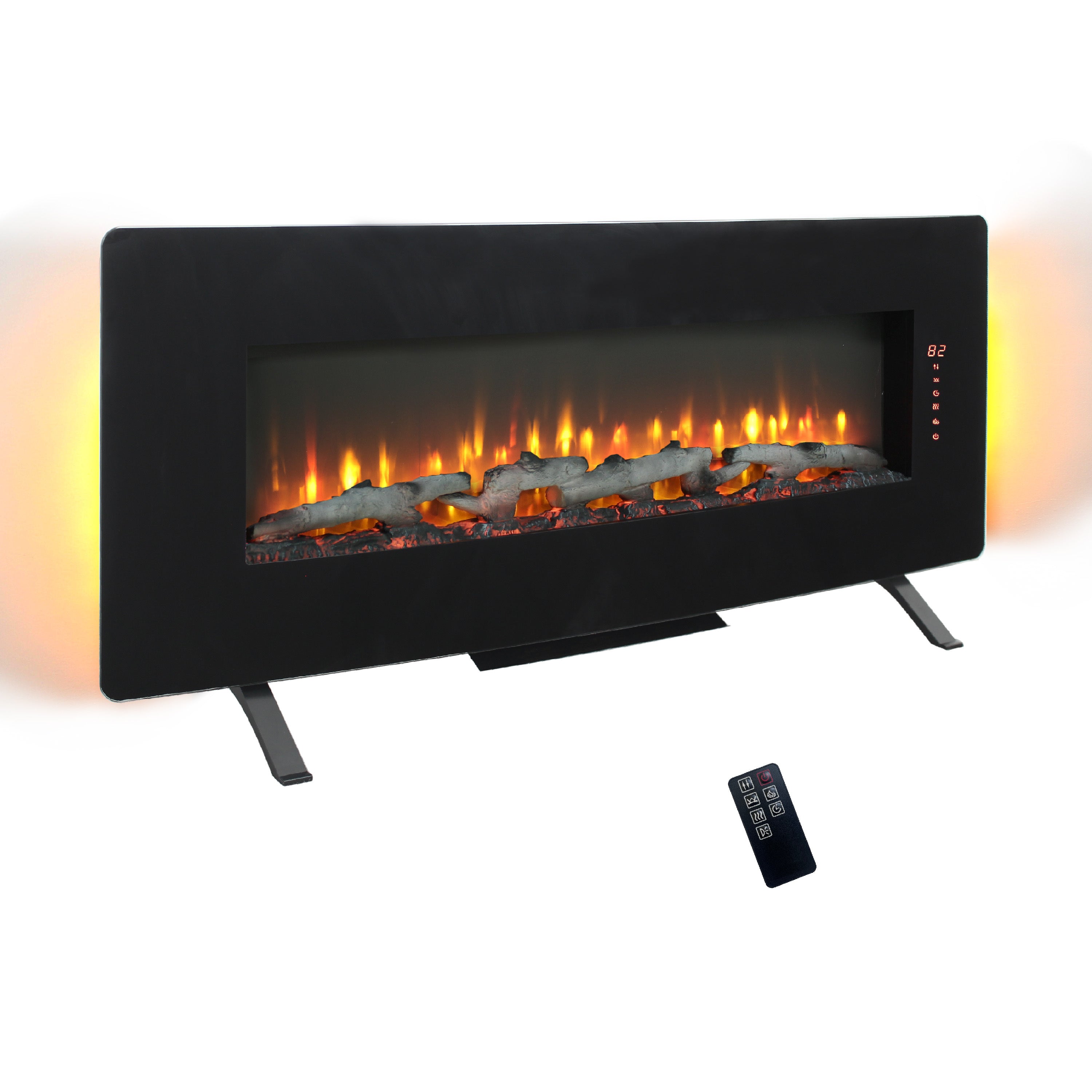 48 inch Curved Front Wall Mounted Electric Fireplace with remote and multi color flame & emberbed - Grand Goldman Shop