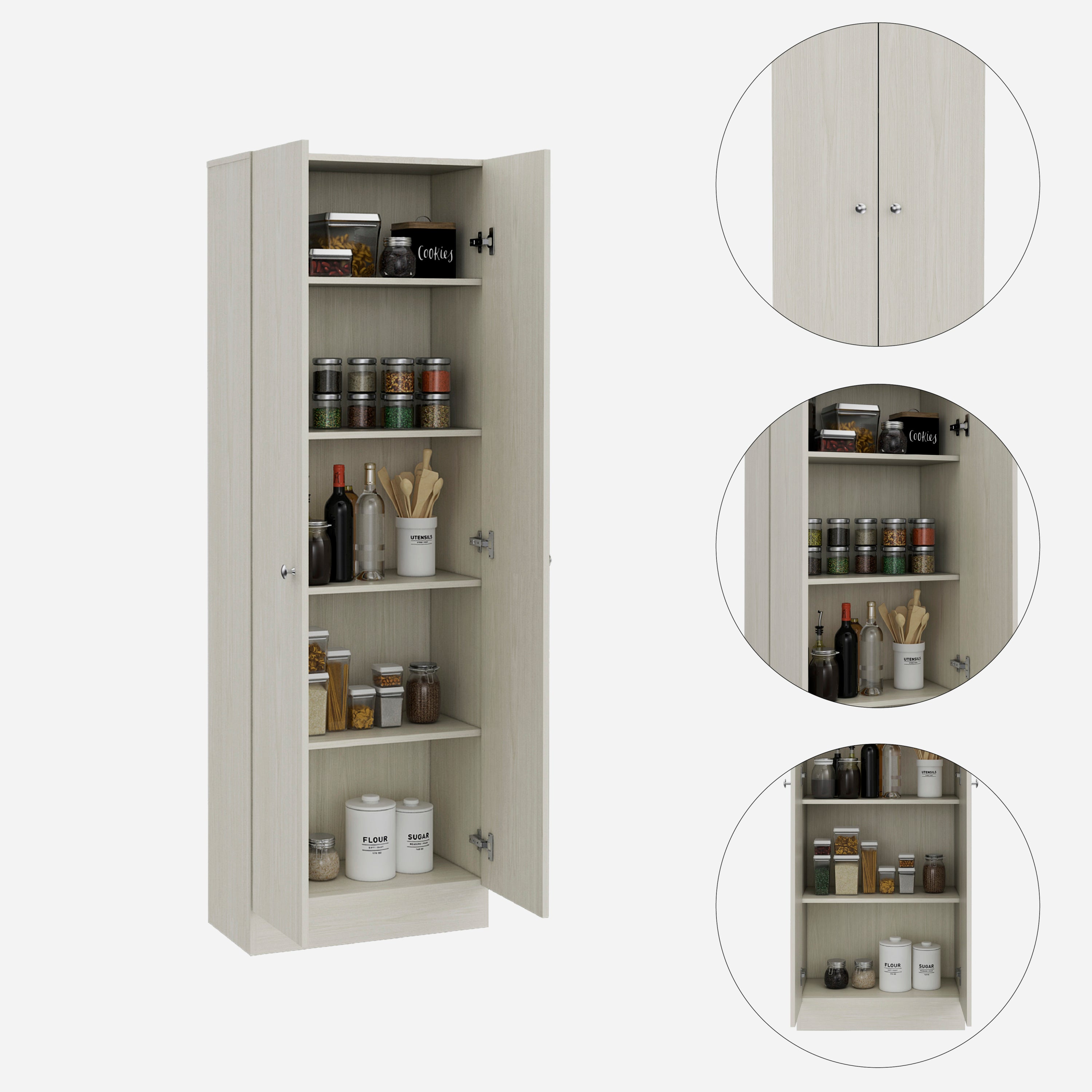 Multistorage Pantry abinet, Five Shelves, Double Door Cabinet -Pearl | Premium Home Decor - Grand Goldman