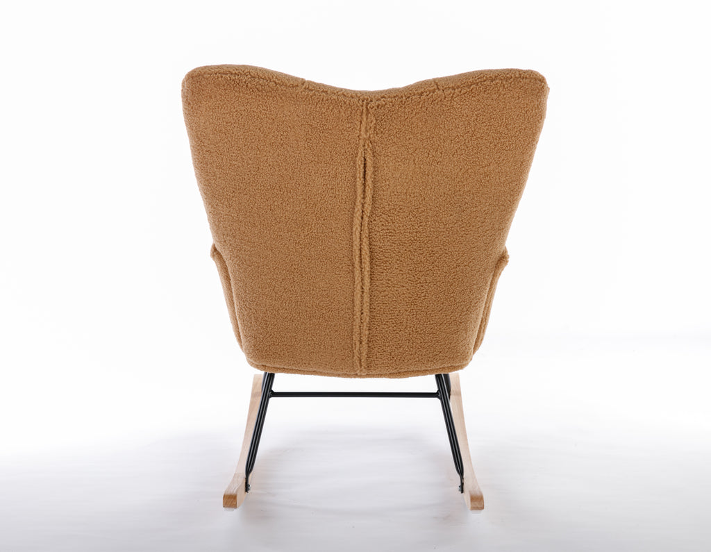 050-Teddy Fabric Rocking Gilder Nursery Chair For Living Room Indoor,Khaki - Grand Goldman Shop