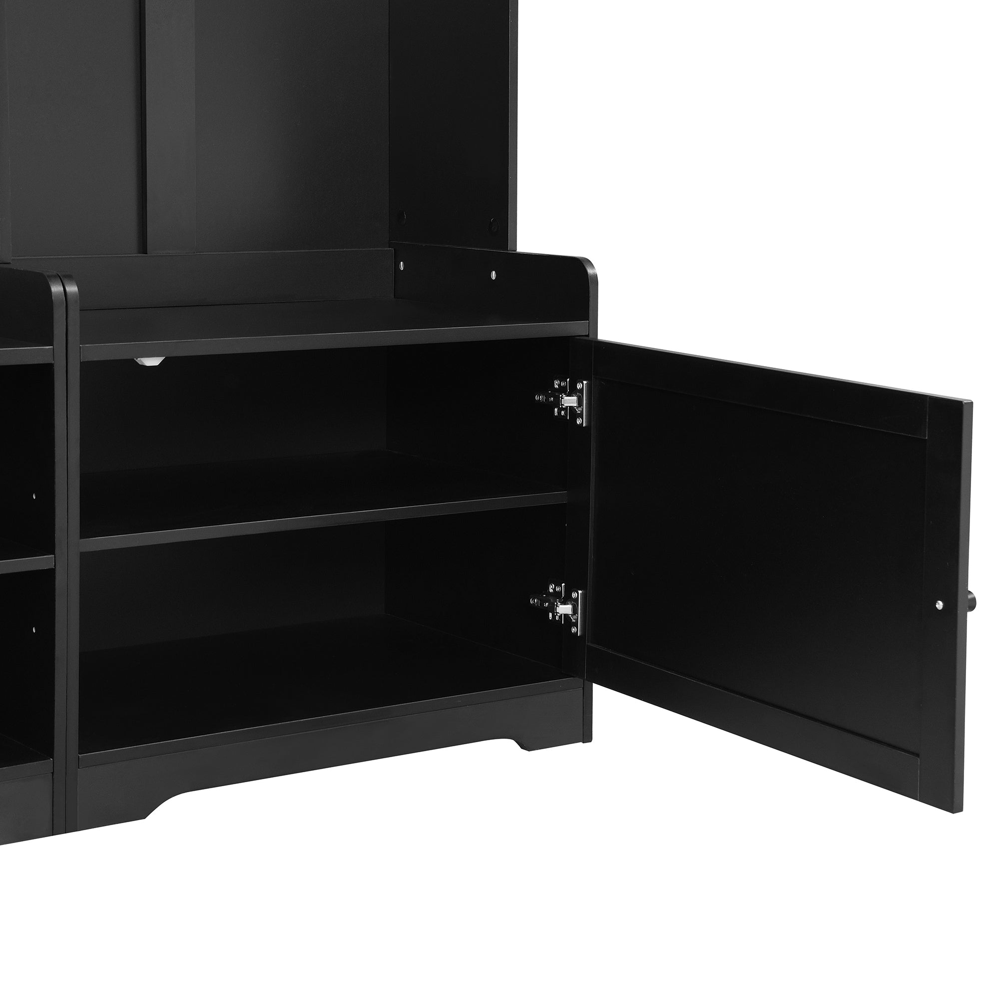 VIBE HAUS 79.1''Wide Modern Hall Tree with Shoe Storage, 4-in-1 Entryway Bench with 8 Cubbies, 7 Coat Hooks & Adjustable Shelf for Hallway, living room, Black - Grand Goldman Shop