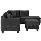Modern Sectional Sofa with Storage Ottoman, L-Shape Couch with 2 Pillows and Cup Holders, Black Velvet, 105' - Grand Goldman Shop
