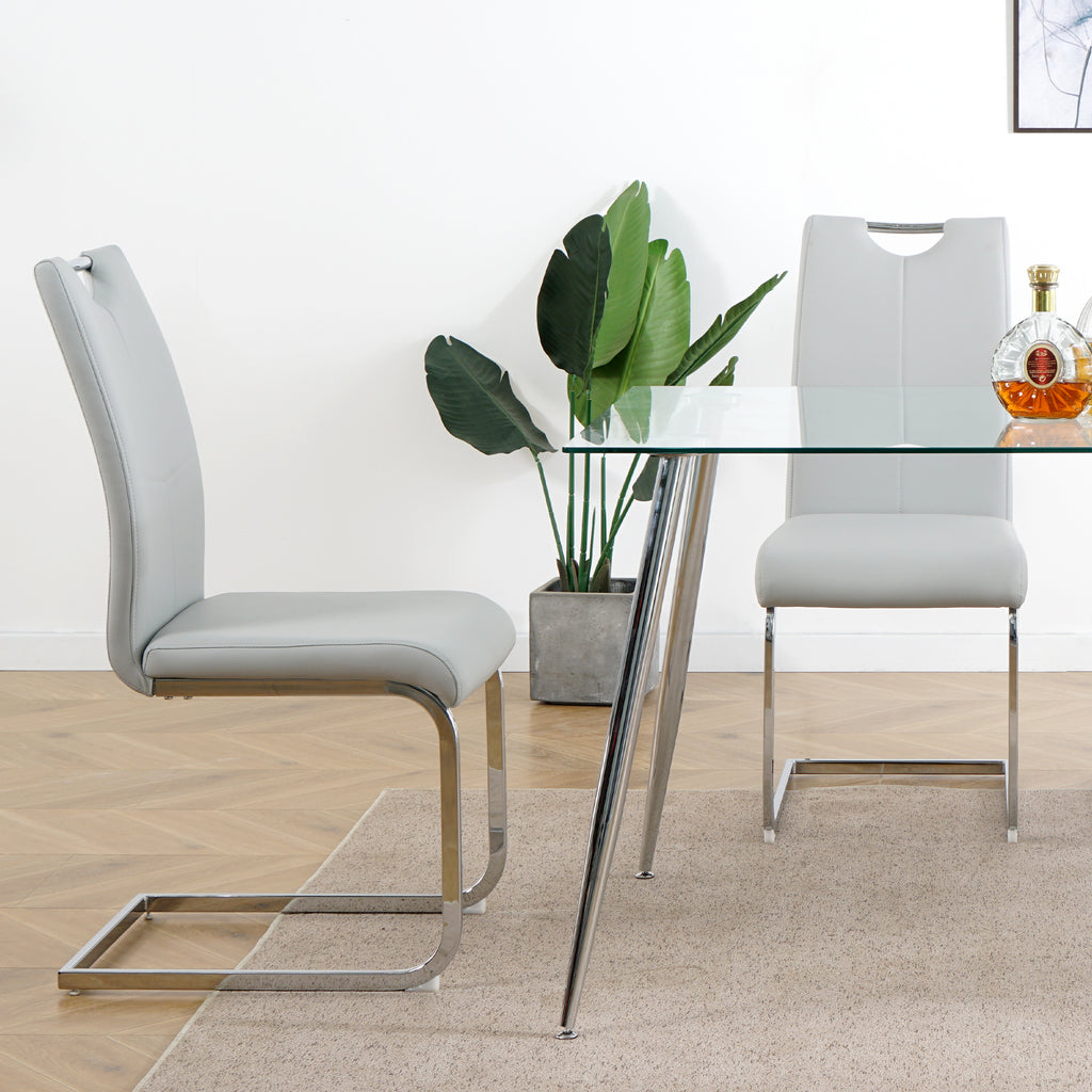 Modern Dining Chairs with Faux Leather Padded Seat Dining Living Room Chairs Upholstered Chair with Chrome Metal Legs Design for Kitchen, Living, Bedroom, Dining Room Side Chairs Set of 4 - Grand Goldman Shop