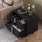 Modern End Table with Drawers, Elegant Nightstand with Metal Foot,Wood Bedside Table with Mirrored Metal Handles,Sofa Side End Table for Bedroom Living Room Office,Black - Grand Goldman Shop