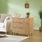 Fluted 3 Drawer Dresser, Modern Tall Chest of Drawers with Vertical Grooved Design, Wood Storage Cabinet with Metal Handles for Bedroom Living Room, Oak. (23.6'W x 15'D x 30'H). - Grand Goldman Shop