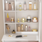 Modern Mini Dressing Table with LED-lit Mirror & Hidden Storage, Adjustable Brightness Vanity Desk, White - Grand Goldman Shop