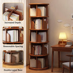 5 Tier Rotating Bookshelf, 360° Display Round Spinning Bookshelf, Space-Saving, Small Space Rotating Bookshelf Tower for Bedroom, Living Room, Home, Office, Walnut - Grand Goldman Shop