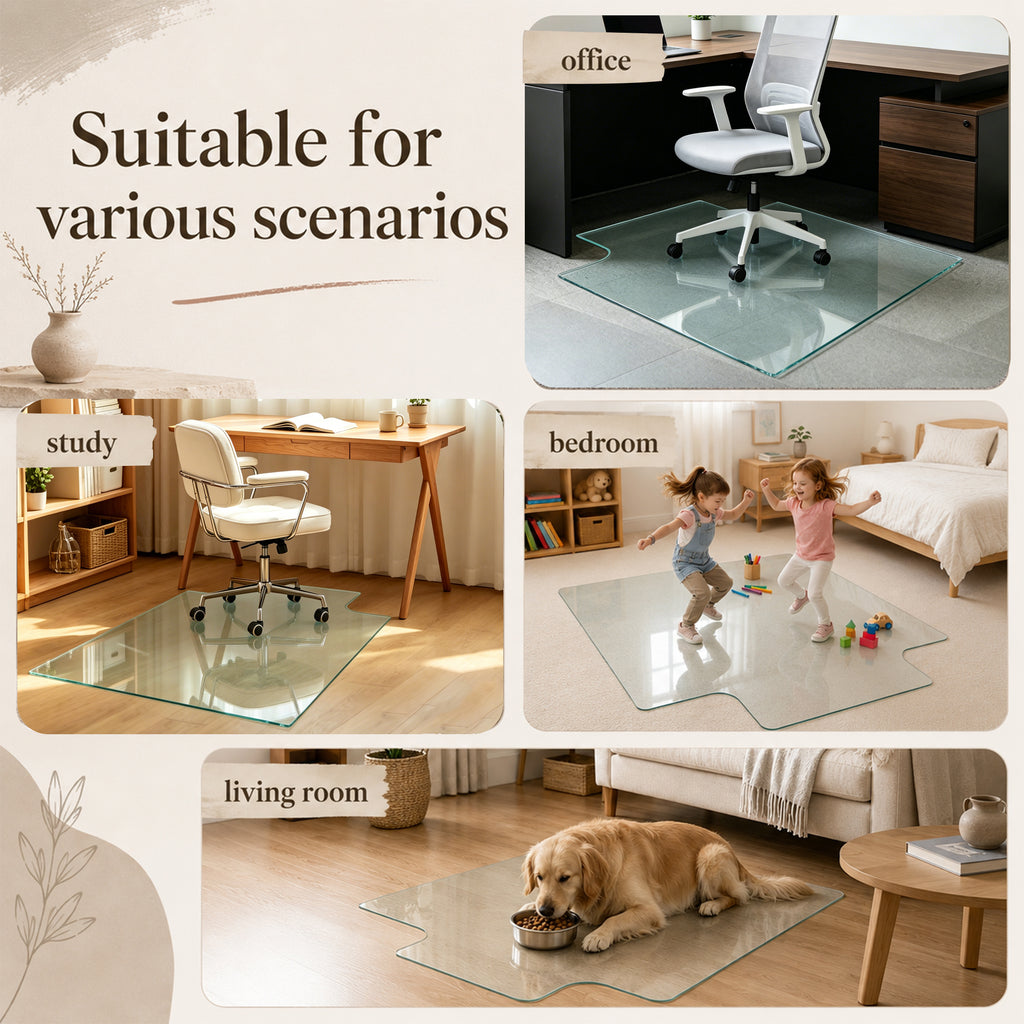 CLEAR Irregular Tempered Glass Chair Mat 36X47 INCH - Grand Goldman
