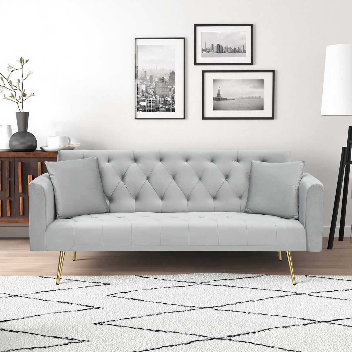 71-inch convertible love seat sofa, American vintage grey velvet material, suitable for small living room, bedroom, office - Grand Goldman Shop