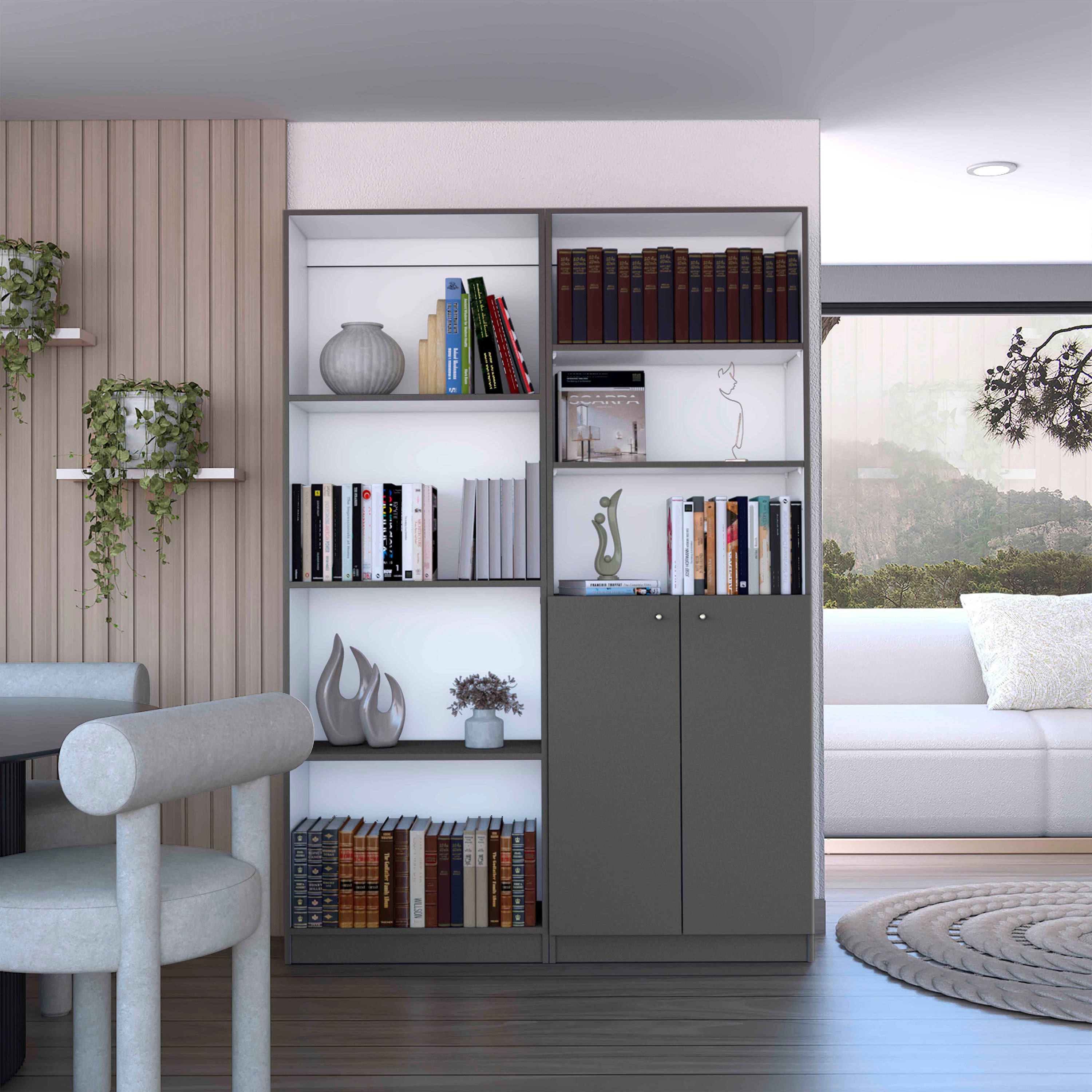Dupree 2 Piece Home Bookcase set, 49' Wide with 9 Shelves ,  Living Room  Matt Gray / White - Grand Goldman