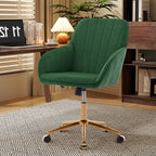 TY Ergonomic Office Chair with Adjustable Backrest and Armrests, Green Velvet Upholstery, Gold-Plated Base, Comfortable for L