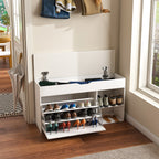 Modern Design Entryway Bench with Adjustable 3-Tier Flip-Up Drawers and Hidden Cabinet in White - Grand Goldman Shop
