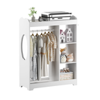Kids Dress Up Storage with Mirror and Hooks, Wooden Dress Up Clothes Rack with Hanging Rod, 3 Side Hooks, Storage Shelves and