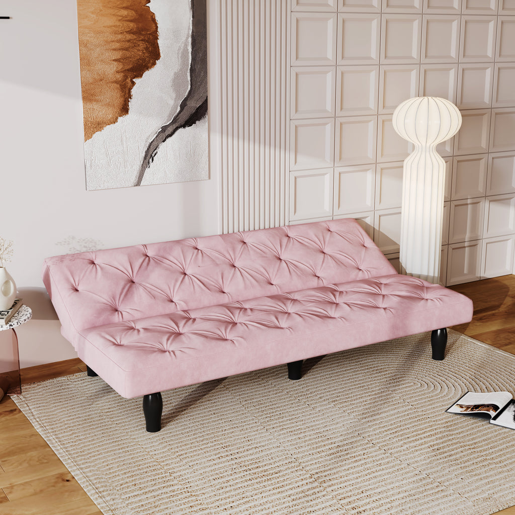 Sofa to Sofa Bed Transformation: 66' Pink Velvet Sofa Bed, Ideal for Family Living Rooms, Apartments & Bedrooms - Grand Goldman Shop