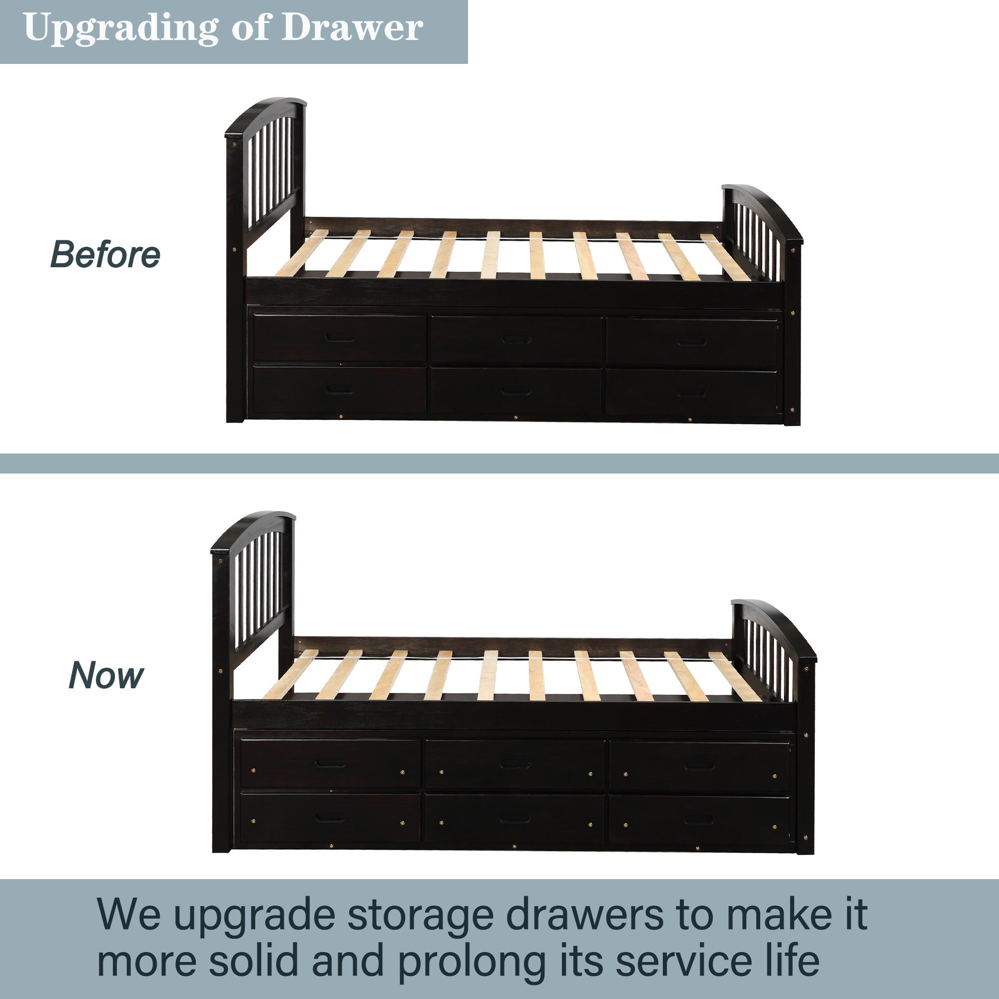 Orisfur. Twin Size Platform Storage Bed Solid Wood Bed with 6 Drawers - Grand Goldman Shop