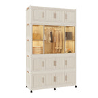 Portable Wardrobe Closet Storage Organizer with 17 Magnetic Doors, 17 Cubes, Hanging Rod & 6 Hangers, Creamy White Polypropylene Closet for Clothes, Baby Items, and Household Storage - Grand Goldman Shop