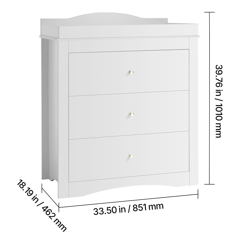 Changing Table Dresser Baby Diaper Change Station with 3 Drawers White - Grand Goldman