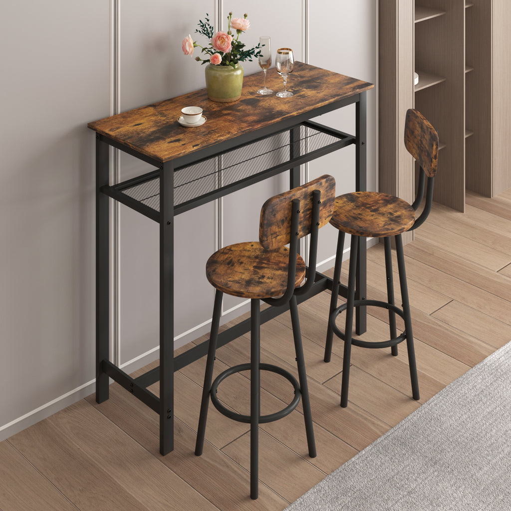 Bar table, equipped with 2 bar stools , with backrest and partition (Rustic Brown) - Grand Goldman Shop